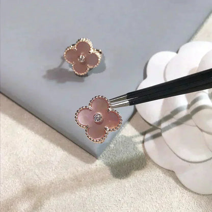 [BIJOUX]CLOVER MEDIUM 1 MOTIFS  PINK MOP DIAMOND EARRINGS