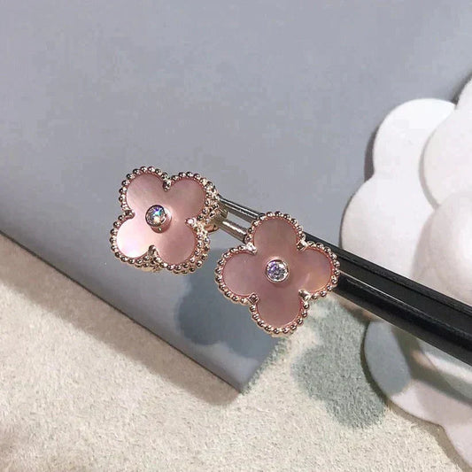 [BIJOUX]CLOVER MEDIUM 1 MOTIFS  PINK MOP DIAMOND EARRINGS