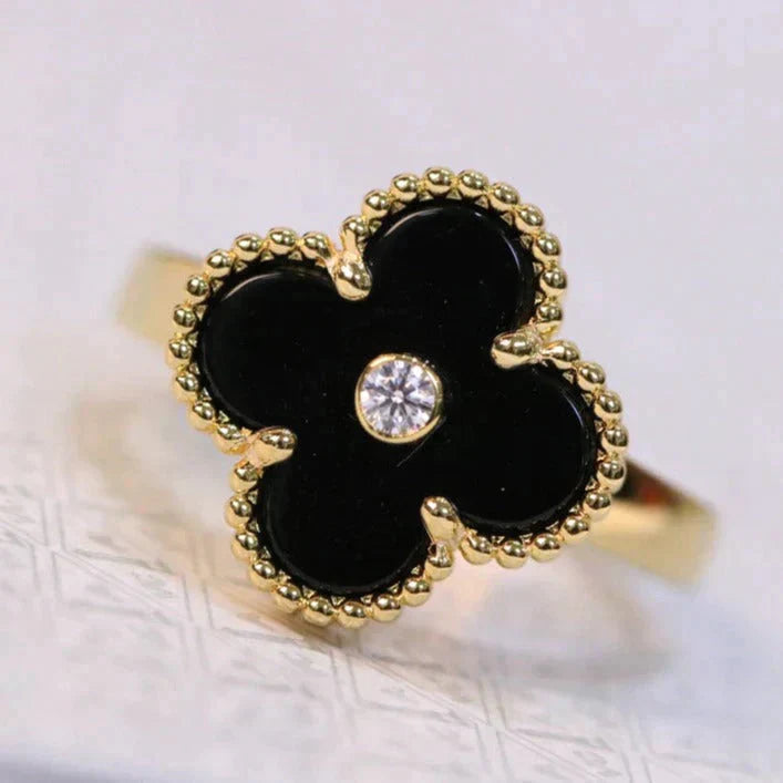 [BIJOUX]CLOVER ONYX RING GOLD DIAMOND