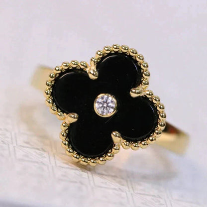 [BIJOUX]CLOVER ONYX RING GOLD DIAMOND