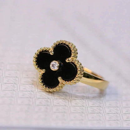 [BIJOUX]CLOVER ONYX RING GOLD DIAMOND