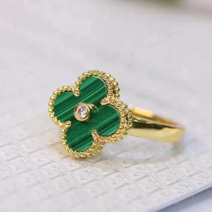 [BIJOUX]CLOVER MALACHITE RING GOLD DIAMOND