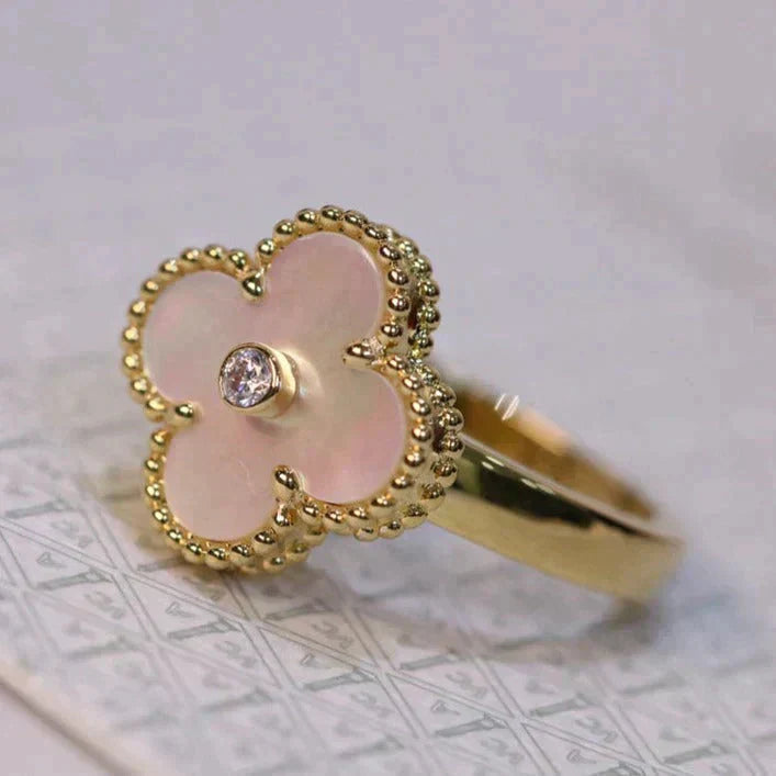 [BIJOUX]CLOVER PINK MOP RING GOLD DIAMOND