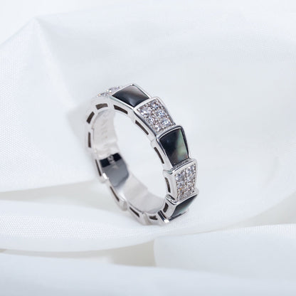 [BIJOUX]BAGUE SERPENTI ARGENT DIAMANT NACRE NOIRE 4MM