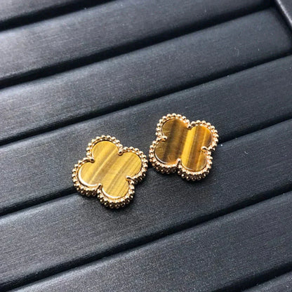 [BIJOUX]CLOVER MEDIUM 1 MOTIFS TIGER EYE EARRINGS