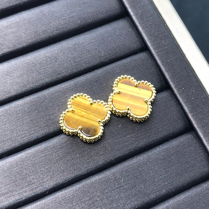 [BIJOUX]CLOVER MEDIUM 1 MOTIFS TIGER EYE EARRINGS