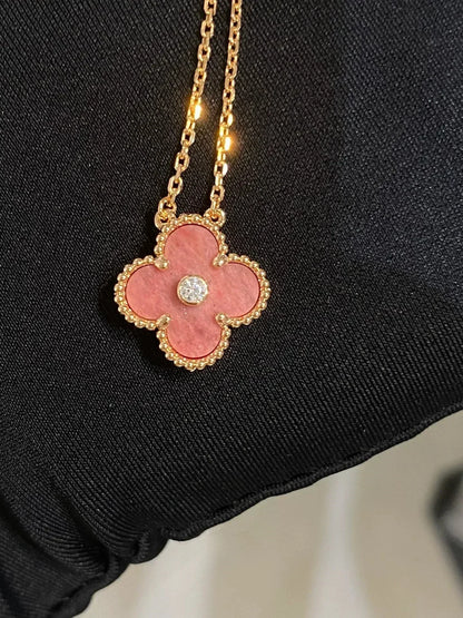 [BIJOUX]CLOVER 15MM DIAMOND RHODONITE NECKLACE