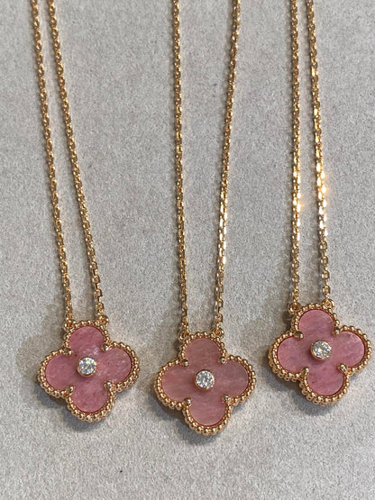 [BIJOUX]CLOVER 15MM DIAMOND RHODONITE NECKLACE