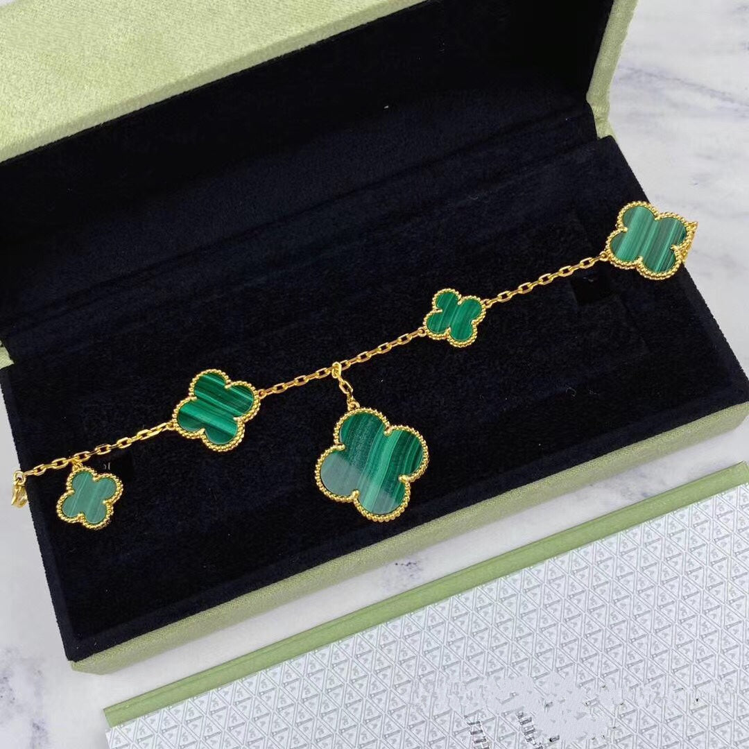 [BIJOUX]MAGIC CLOVER MALACHITE GOLD BRACELET 5 MOTIFS