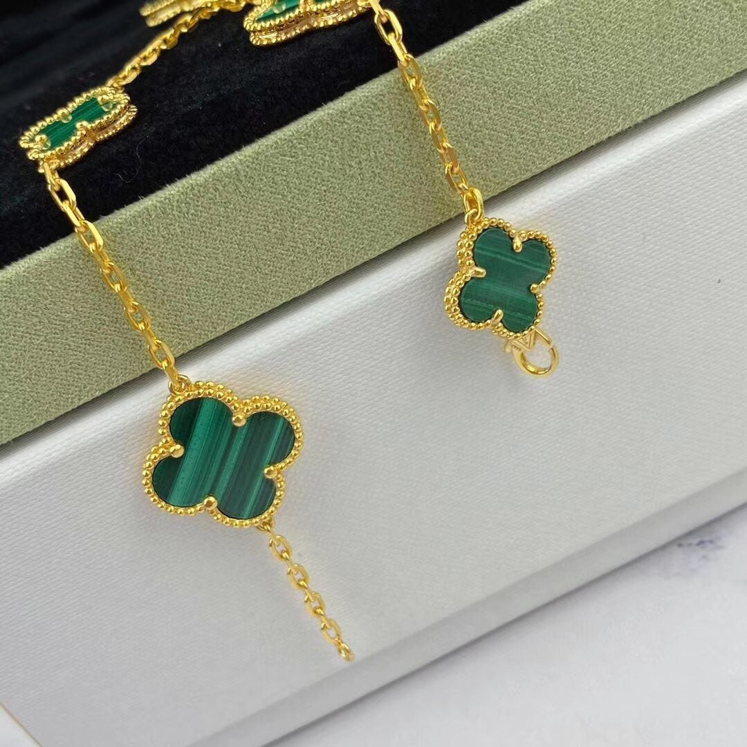 [BIJOUX]MAGIC CLOVER MALACHITE GOLD BRACELET 5 MOTIFS