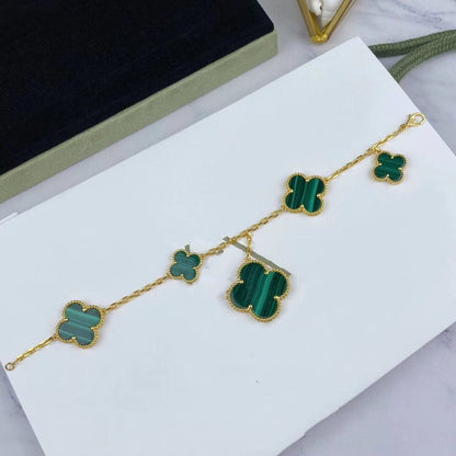 [BIJOUX]MAGIC CLOVER MALACHITE GOLD BRACELET 5 MOTIFS