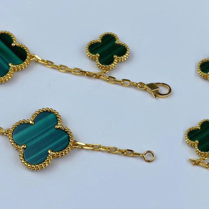 [BIJOUX]MAGIC CLOVER MALACHITE GOLD BRACELET 5 MOTIFS