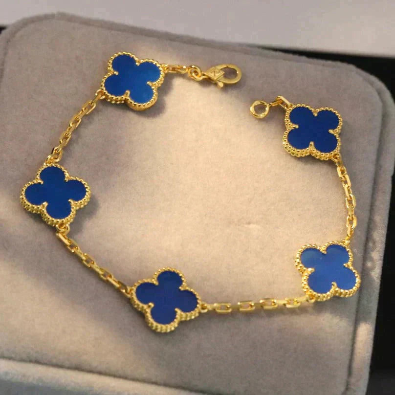 [BIJOUX]CLOVER 5 MOTIFS BLUE AGATE BRACELET