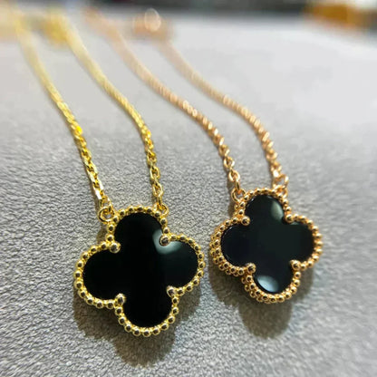 BIJOUX CLOVER 15MM BLACK ONYX SINGLE FLOWER NECKLACE