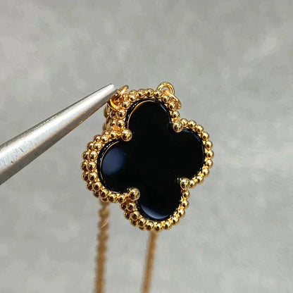 [BIJOUX]CLOVER 15MM BLACK ONYX SINGLE FLOWER NECKLACE