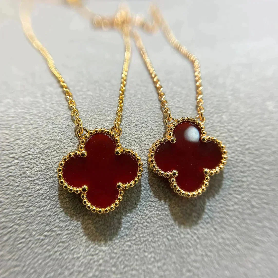 [BIJOUX]CLOVER 15MM CARNELIAN SINGLE FLOWER NECKLACE