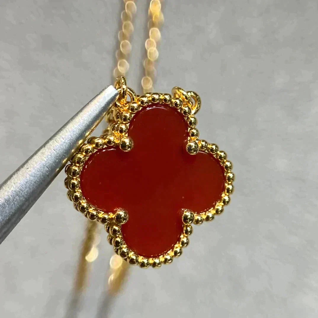 [BIJOUX]CLOVER 15MM CARNELIAN SINGLE FLOWER NECKLACE