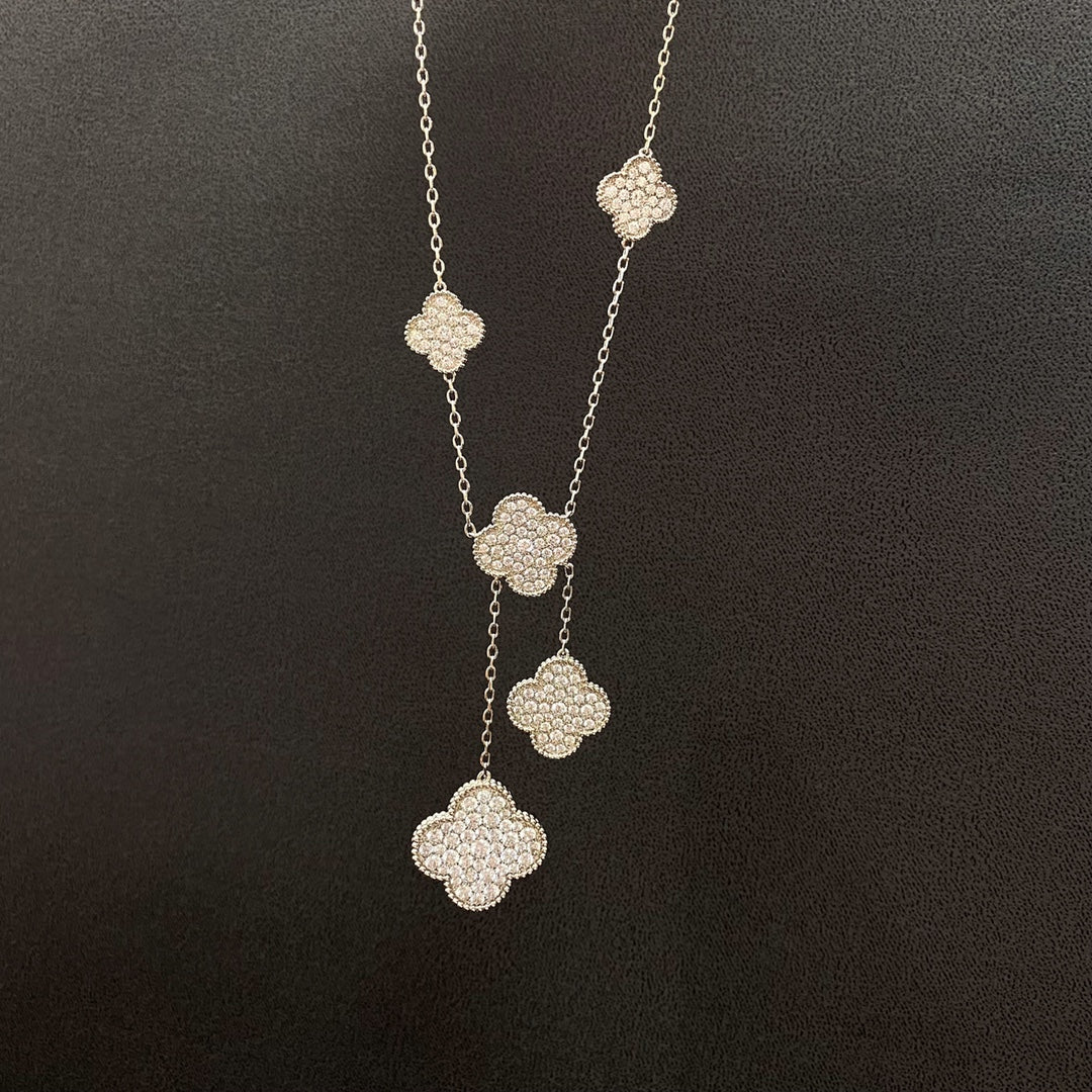 [BIJOUX]CLOVER 5 MOTIFS SILVER DIAMONDS NECKLACE