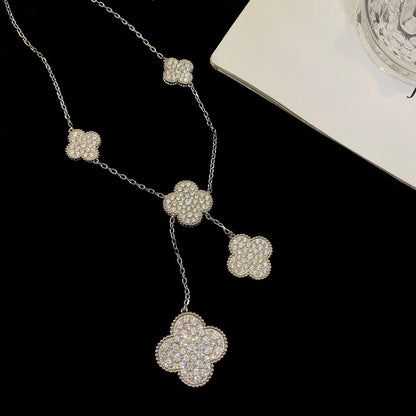 [BIJOUX]CLOVER 5 MOTIFS SILVER DIAMONDS NECKLACE