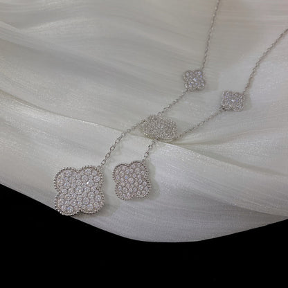 [BIJOUX]CLOVER 5 MOTIFS SILVER DIAMONDS NECKLACE