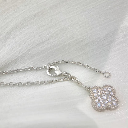 [BIJOUX]CLOVER 5 MOTIFS SILVER DIAMONDS NECKLACE