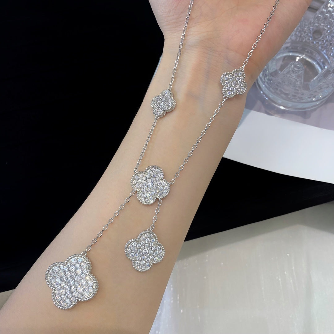 [BIJOUX]CLOVER 5 MOTIFS SILVER DIAMONDS NECKLACE