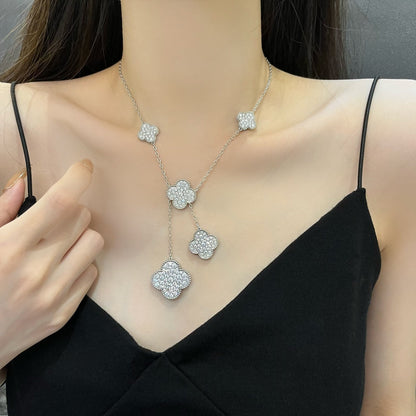 [BIJOUX]CLOVER 5 MOTIFS SILVER DIAMONDS NECKLACE