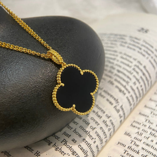 [BIJOUX]CLOVER 25MM NECKLACE GOLD ONYX