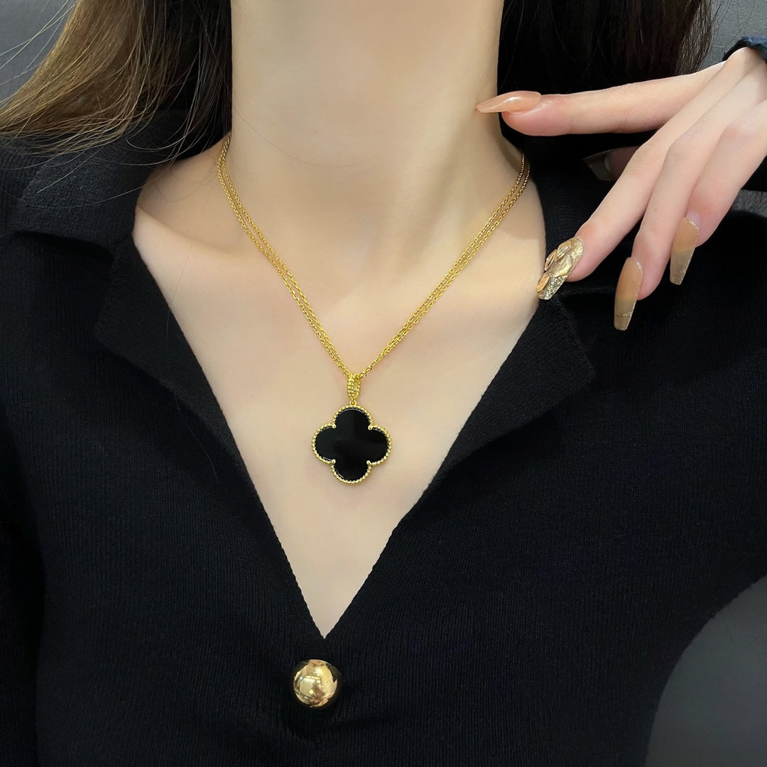 [BIJOUX]CLOVER 25MM NECKLACE GOLD ONYX