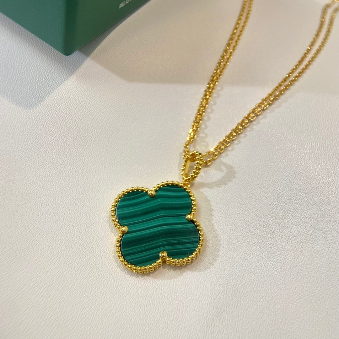 [BIJOUX]CLOVER 25MM MALACHITE GOLD NECKLACE