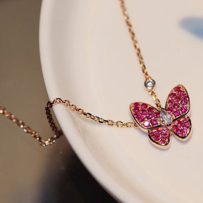 [BIJOUX]BUTTERFLY RED DIAMOND ROSE GOLD NECKLACE