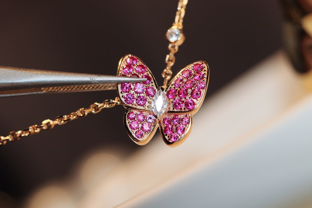 [BIJOUX]BUTTERFLY RED DIAMOND ROSE GOLD NECKLACE