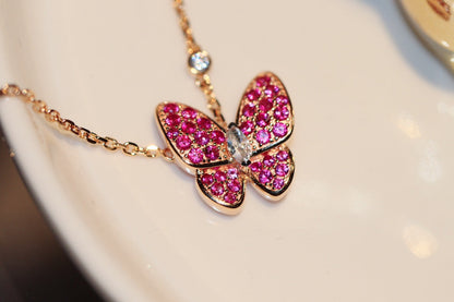 [BIJOUX]BUTTERFLY RED DIAMOND ROSE GOLD NECKLACE