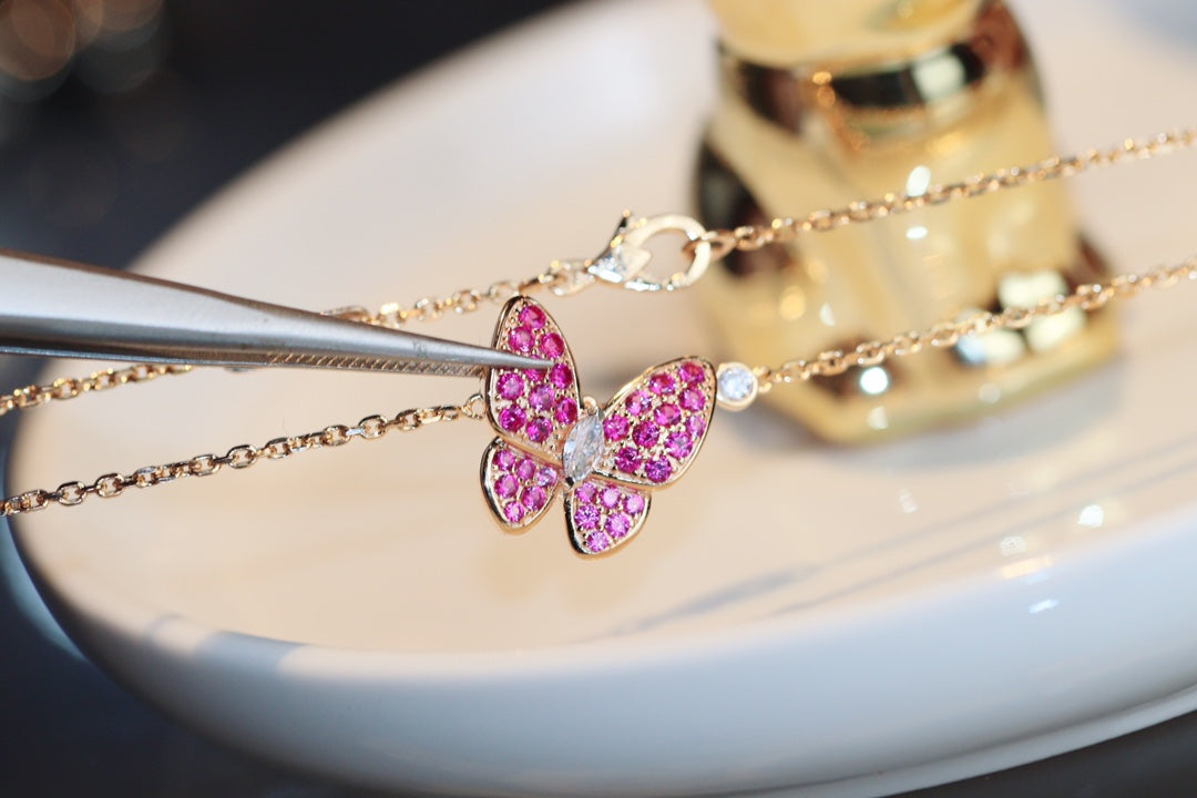 [BIJOUX]BUTTERFLY RED DIAMOND ROSE GOLD NECKLACE