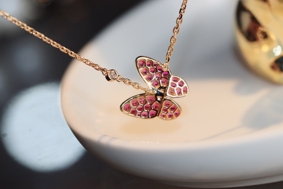 [BIJOUX]BUTTERFLY RED DIAMOND ROSE GOLD NECKLACE