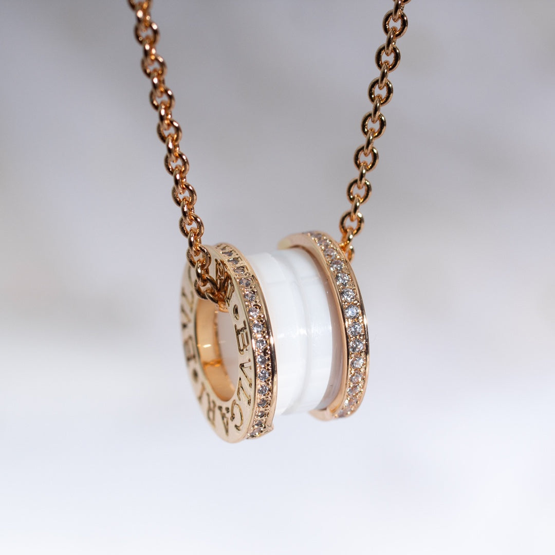 [BIJOUX]ZERO 1 WHITE CERAMIC PINK GOLD DIAMOND NECKLACE