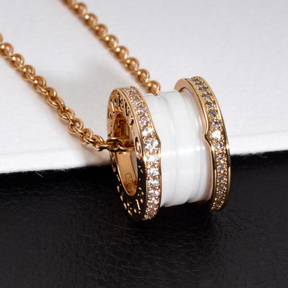 [BIJOUX]ZERO 1 WHITE CERAMIC PINK GOLD DIAMOND NECKLACE