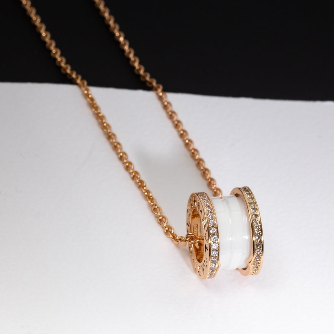 [BIJOUX]ZERO 1 WHITE CERAMIC PINK GOLD DIAMOND NECKLACE