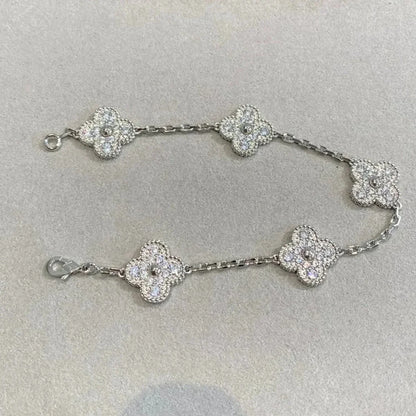 [BIJOUX]CLOVER 5 MOTIFS  DIAMOND BRACELET SILVER