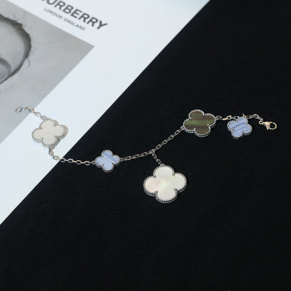 [BIJOUX]CLOVER BRACELET 5 MOTIFS MOP CHALCEDONY SILVER