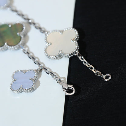 [BIJOUX]CLOVER BRACELET 5 MOTIFS MOP CHALCEDONY SILVER