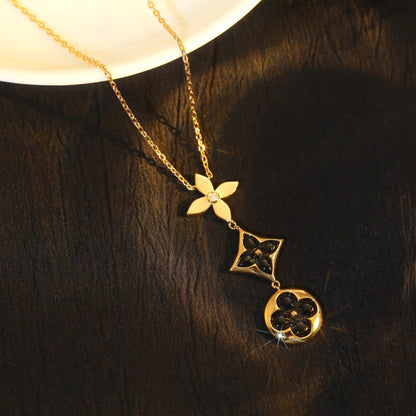 [BIJOUX]STAR AND SUN ONYX PINK GOLD NECKLACE