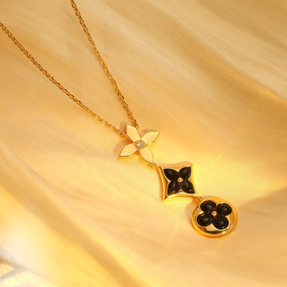 [BIJOUX]STAR AND SUN ONYX PINK GOLD NECKLACE