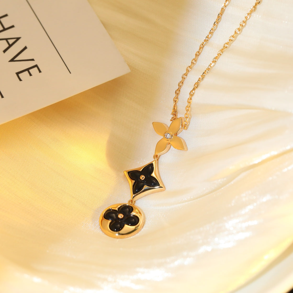 [BIJOUX]STAR AND SUN ONYX PINK GOLD NECKLACE