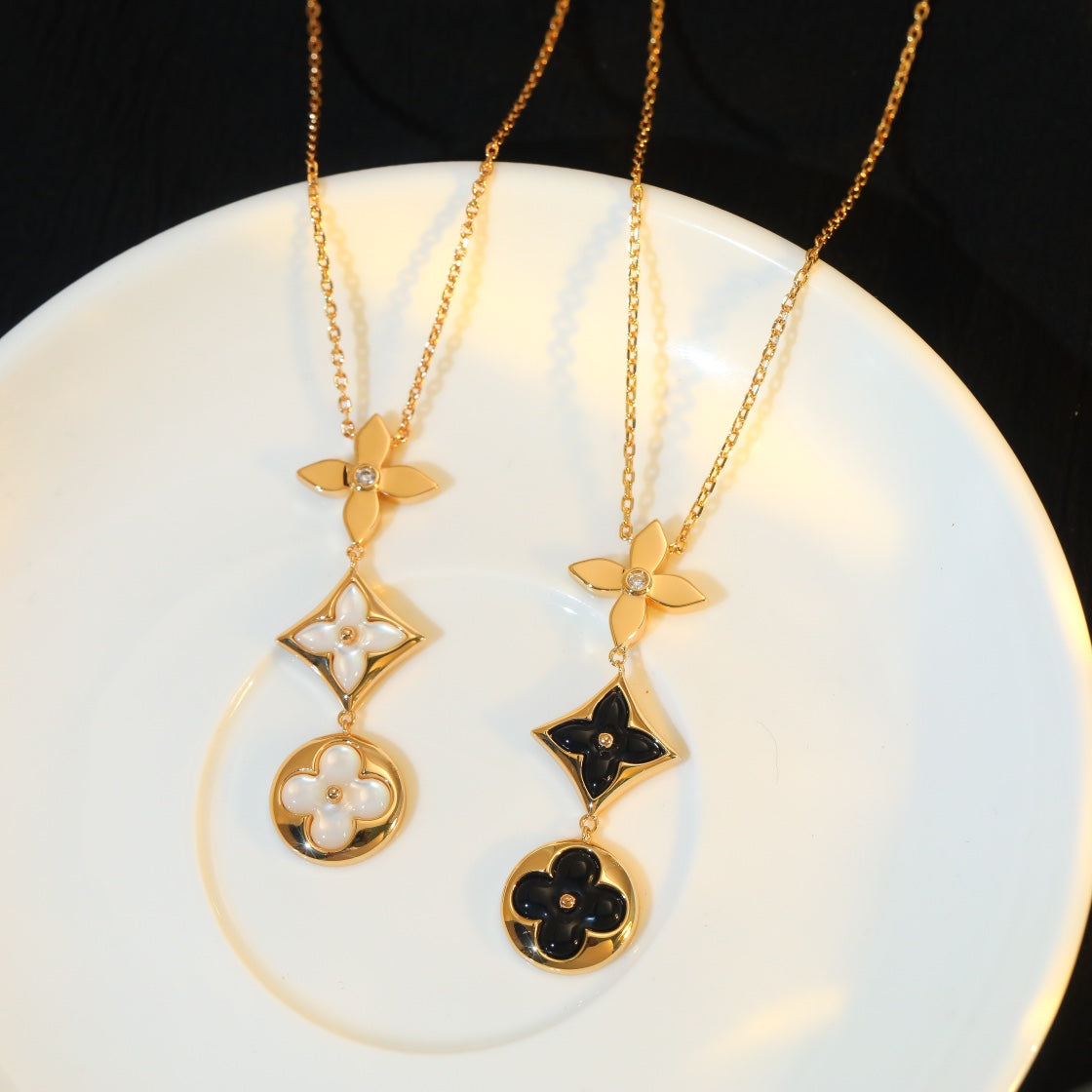 [BIJOUX]STAR AND SUN ONYX PINK GOLD NECKLACE