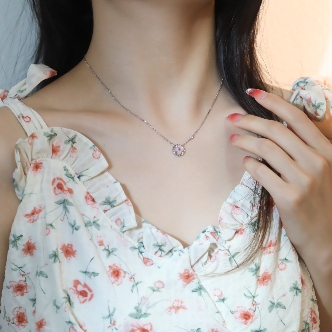 [BIJOUX]SUN PEDANT PINK GOLD 1 DIAMOND NECKLACE