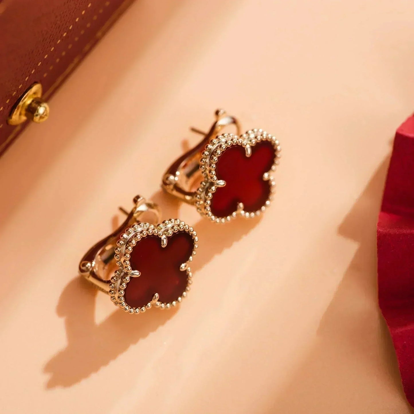 [BIJOUX]CLOVER MEDIUM 1 MOTIFS CARNELIAN  EARRINGS