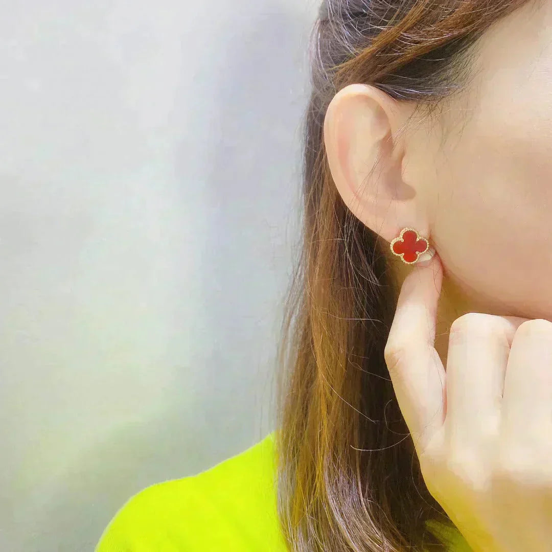 [BIJOUX]CLOVER MEDIUM 1 MOTIFS CARNELIAN  EARRINGS