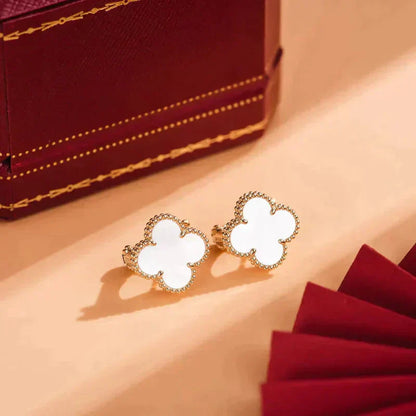 [BIJOUX]CLOVER MEDIUM 1 MOTIFS  WHITE MOP STUD EARRINGS