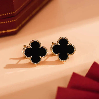 [BIJOUX]CLOVER MEDIUM 1 MOTIFS  ONYX STUD EARRINGS